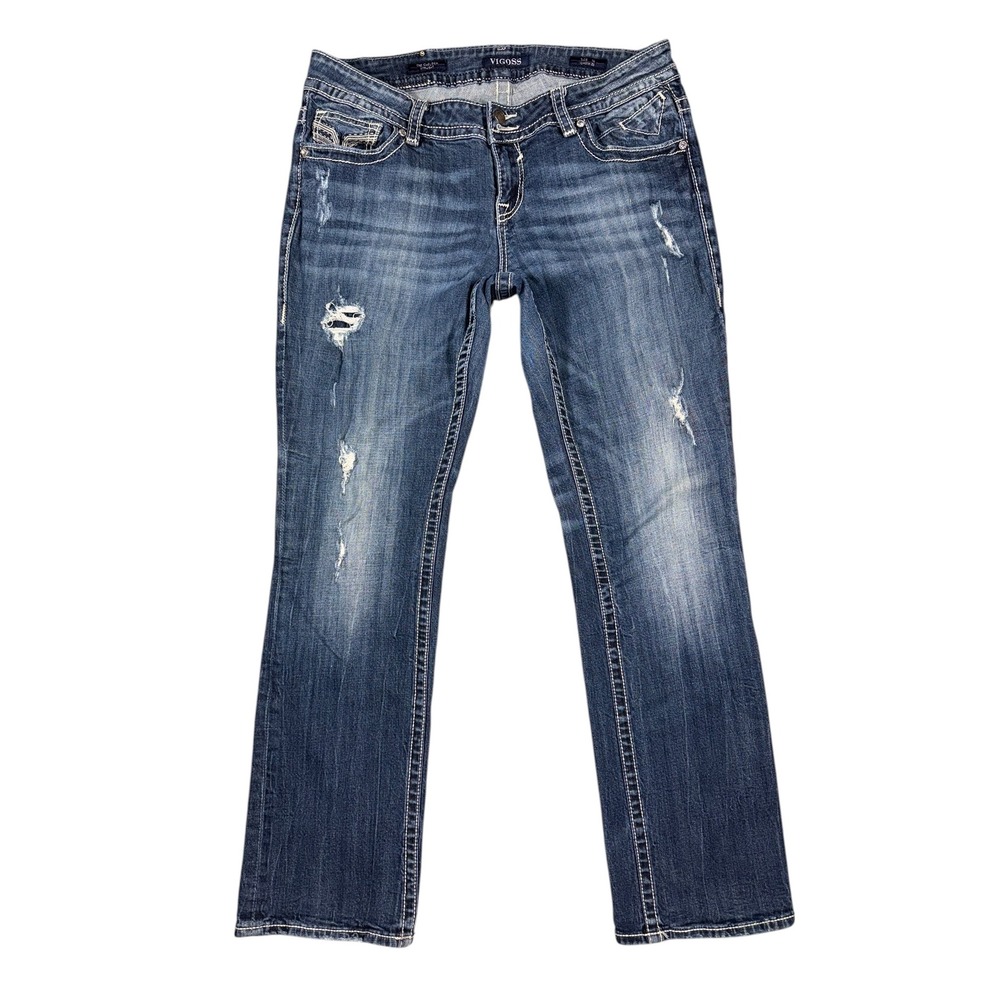Vigoss The Chelsea Straight Leg Distressed Jeans Medium Wash 16 L 31 D7 - Picture 4 of 13